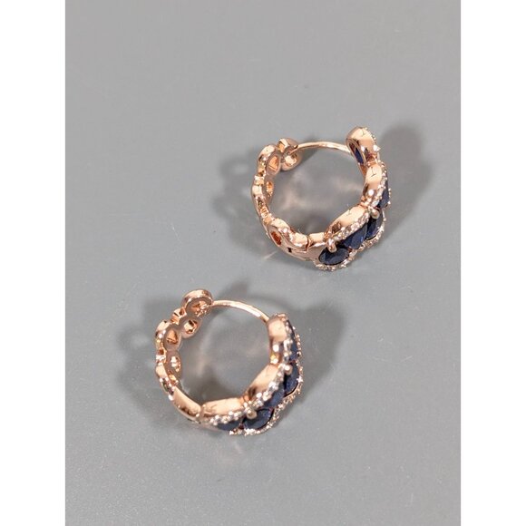 Bomb Party Faux Sapphire CZ Rose Gold Tone Hoop Huggie Earrings Pierced - Picture 4 of 10